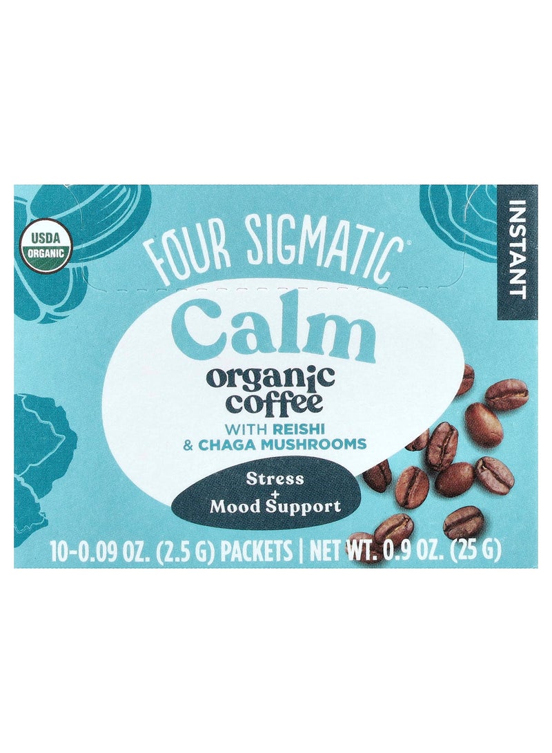 Instant Organic Coffee with Reishi & Chaga Mushrooms, Calm, Medium Roast, 10 Packets, 0.09 oz (2.5 g) Each